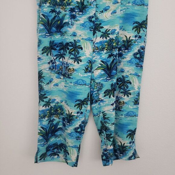 Vintage ELCC Women's Silk Tropical Pants Blue Medium Cropped Leg Beachy - Picture 2 of 9